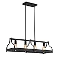 Alynzee Farmhouse Dining Room Light Fixture,4-Light Black Finish Rustic Metal Chandelier,Vintage Hanging Rectangle Linear Kitchen Island Pendant Lighting with Adjustable Height