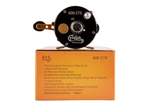 Catfish Pro Tournament Series 600CTS Round Baitcasting Reel - 6+1 Stainless Steel Ball Bearings, 5.3:1 Gear Ratio, 19lb Drag, Brass Gears, Centrifugal Brake, Durable & Powerful for Fishing