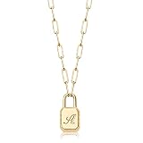 MTMY Lock Initial Necklaces,14K Gold Plated Adjustable Paperclip Chain Dainty Lock Necklace Personal