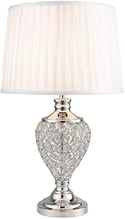 Lighting Supermarket Hepburn Large Crystal Glass Table Lamp with Matching Ivory Pleat Shade - Silver Chrome