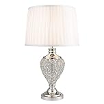 Lighting Supermarket Hepburn Large Crystal Glass Table Lamp with Matching Ivory Pleat Shade - Silver Chrome