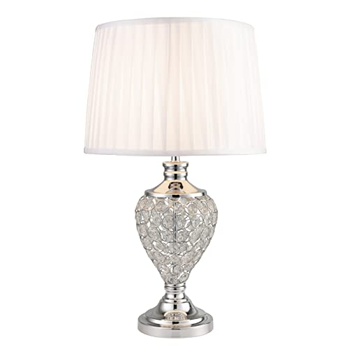 Lighting Supermarket Hepburn Large Crystal Glass Table Lamp with Matching Ivory Pleat Shade - Silver Chrome