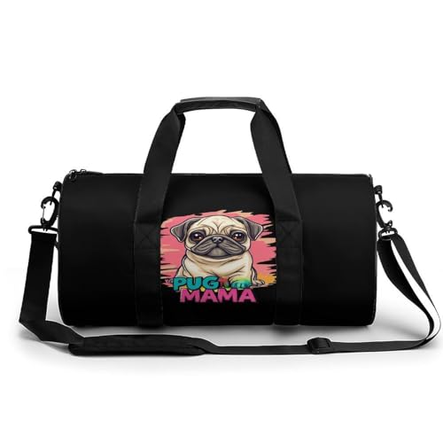 Pug Mama Sports Gym Bag Travel Duffel Workout Bag with Adjustable Strap