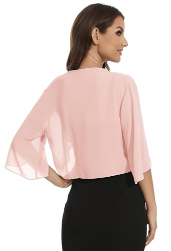Image of Womens Chiffon 3 /4 Sleeve Shrugs Lightweight Open Front Cropped Cardigan for Dress