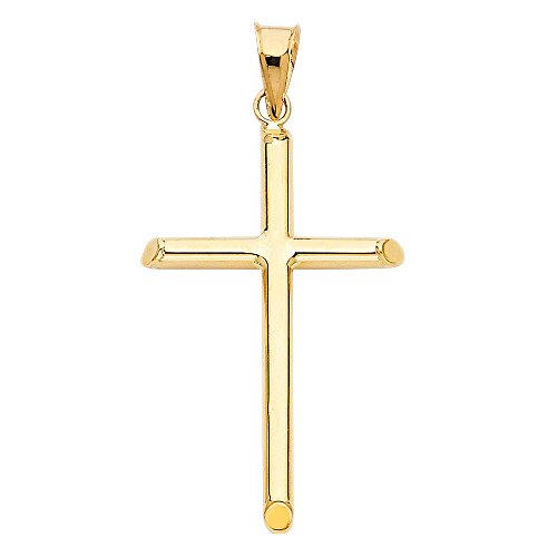 14K Yellow Gold Classic Cross Pendant with 1.2mm Singapore Chain Necklace2