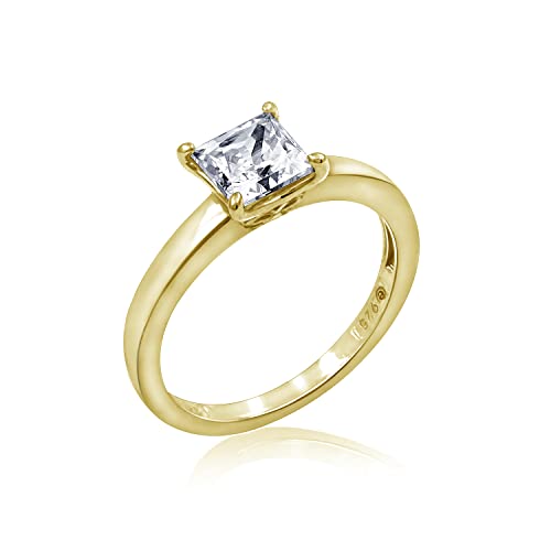 Amazon Collection Yellow-Gold Plated Sterling Silver Princess-Cut Solitaire Ring Made With Infinite Elements Cubic Zirconia (1 Cttw), Size 6 #TOP12