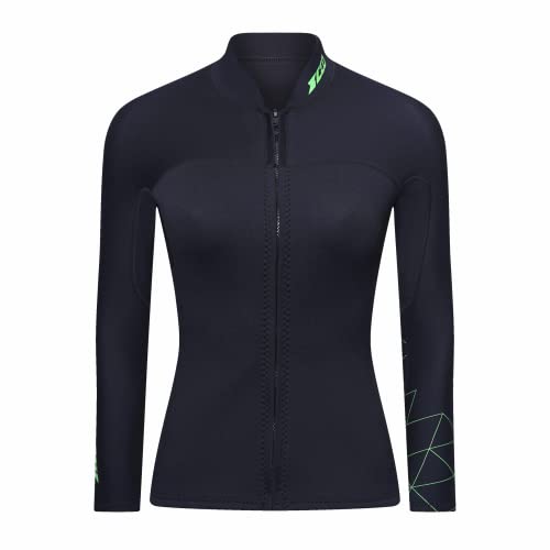 Wetsuit Top Women's 3mm Neoprene Wetsuits Jacket,Front Zipper Long Sleeves Diving Suit for Swimming,Snorkeling,Scuba Diving,Surfing (3mm-Women - Image 3