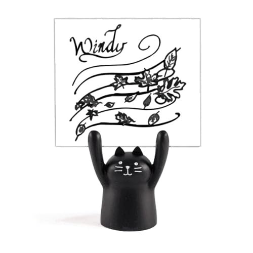 Porte-mémo chat noir peint à la main, pince notes artisanale stable
