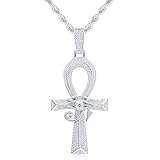 PY BLING Iced Out Eye of Horus Ankh Cross Pendant Ancient Egyptian Necklace Chain 14K Gold White Gold Plated Protection Jewelry for Men Women with Stainless Rope Chain (white)
