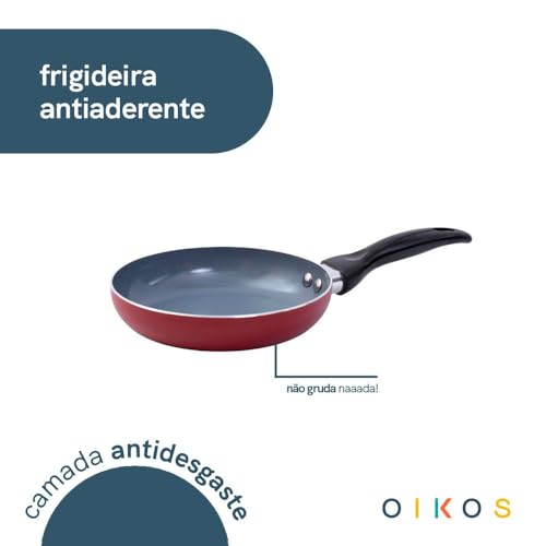 Frigideira antiaderente de alumínio com tampa de vidro 18cm - Oikos