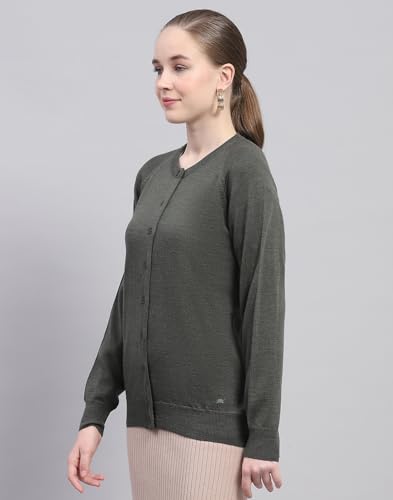 Image of Monte Carlo Womens Solid Blue Round Neck Full Sleeve Cardigan
