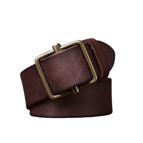 AGUTALITHIC Women Men Leather Belts Fashion Cowhide Waist Strap with Solid Brass Square Holeless Buckle for Jeans Pants Dress(115cm/45, Coffee)