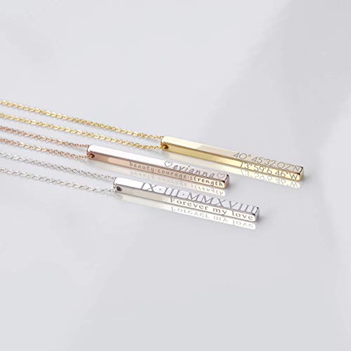 Personalized Vertical Bar Necklace Coordinate Jewelry Anniversary Gifts for Her Roman Numeral Graduation Gift Engraved 3D Necklaces for Women Initial Necklace - 4SBN