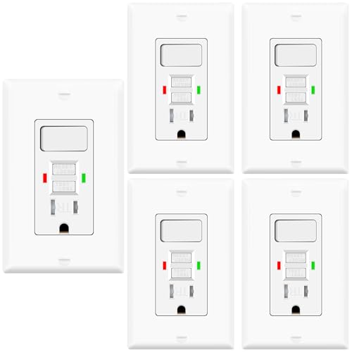 5 Pack GFCI Outlet with Light Switch - 15 Amp Tamper-Resistant Self-Test GFI Switch Combo, LED Indicator, Ground Fault Circuit Interrupter, ETL Listed, White