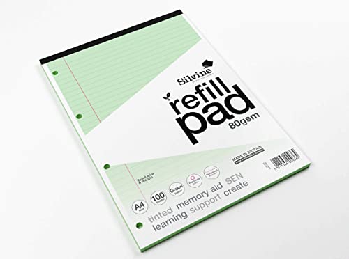 Silvine A4 Green Paper Dyslexia Refill Pad - Lined with Margin (100 Pages) - Image 3