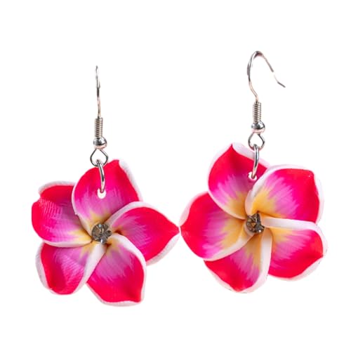 Hawaiian Frangipani Earrings Bohemia Clay Tropical Flower Dangle Drop Earrings for Women Vaction Jewelry-rose