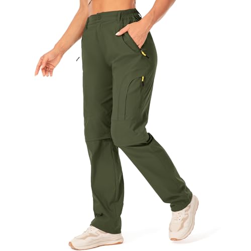 Jessie Kidden Walking Trousers Women Cargo Pants Waterproof Summer Lightweight Quick Dry Convertible Stretch Outdoor Casual UPF 50 Running Cycling Zip Off Capri #6601F-Army Green-29 (US 8)
