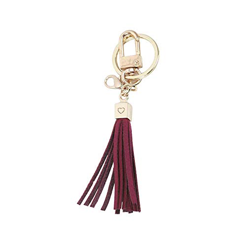 Genuine Leather Cowhide Tassel Bag Charm Keychain Key Ring (Burgundy-small)