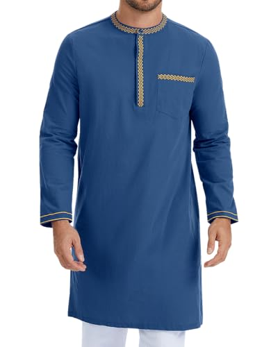 YAOHUOLE Islam Kleidung Herren Dishdasha für Männer Nachthemd Thobe Herren Navy 2XL