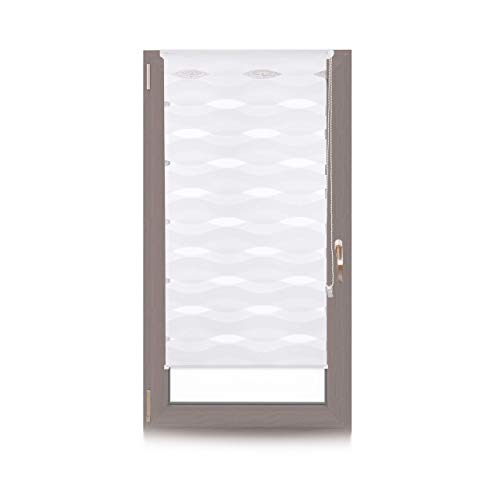 relaxdays Estor Noche y Día Ondas, Sin Taladrar, Doble con Cadena, Poliéster-Aluminio, 60 x 150 cm, Blanco