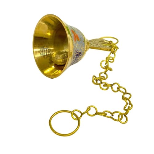 Image of DSH Pure Brass Hanging Bell with Chain for Temple Mandir Door Home Decorative Ringing Bell (Sky, 1)