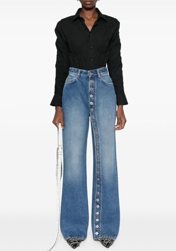 Womens Jeans High Waist Straight Leg Button Down Boyfriends Denim Pants Y2K Streetwear2