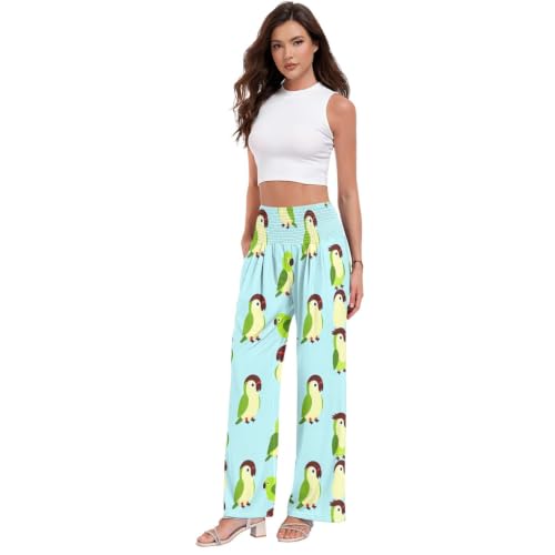 Pantalon doux pour femme palazzo fluide imprimé perroquet vêtement ample été