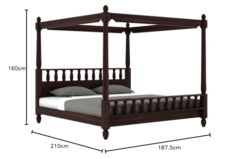 Image of Sheesham Solid Wood Allure Poster Bed Wooden Double Bed Cot Bed Furniture for Bedroom Home and Hotel (Walnut, Queen)