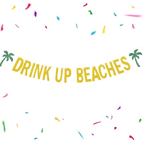 Glitter Gold Drink Up Beaches Coconut Tree Banner Hawaiian Party Decorations Beach Party Decorations Hawaiian Luau Tropical Bachelorette Party Garland for Hawaii Tropical Bachelorette Parties