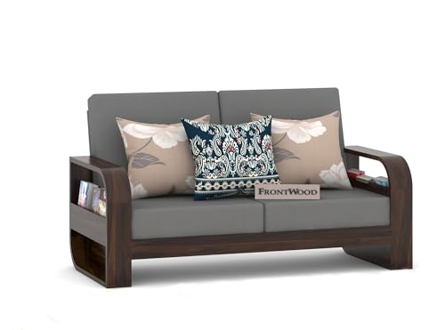 Image of Sheesham Wood 7 Seater Sofa Set for Living Room & Office Solid Wood Furniture with 40 Density Grey Cushions Wooden Seven Seater Sofa (Natural Finish)