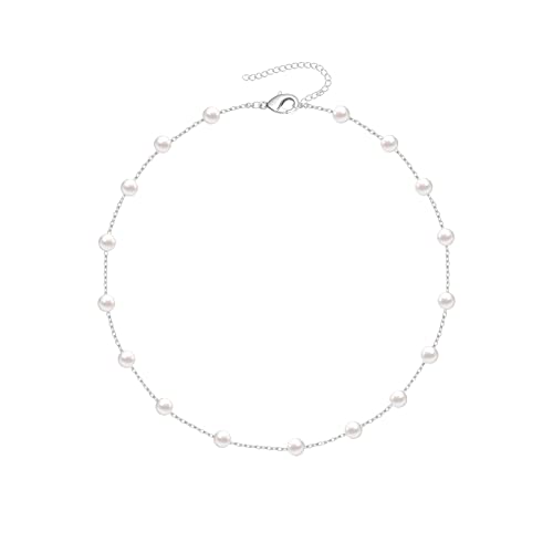 Pearl Choker Necklace for Women,18k Gold Tiny Chain Dainty Charm
