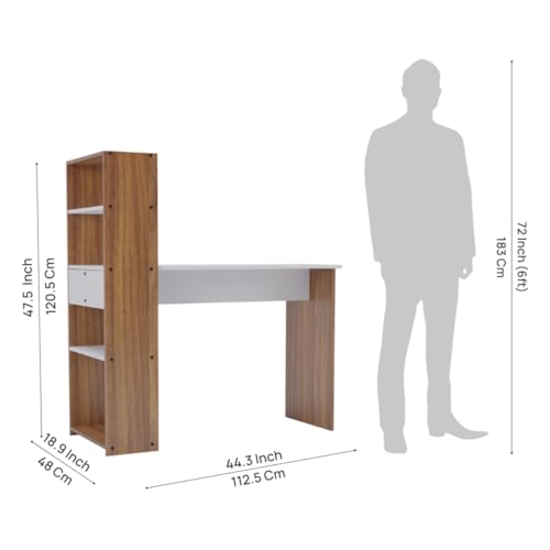 Image of Amazon Brand - Solimo Vista Engineered Wood Study and Computer Laptop Desk with Storage Shelves for Home or Office, WFH Desk for Adults Kids Students - Leon Teak & White