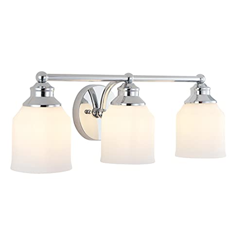 Image of JONATHAN Y 24 inch Chrome Modern Farmhouse LED Vanity Light Wall Sconce Fixture, Frosted White Glass Shade, Dimmable Wall Lamp for Bathroom Mirror Kitchen Sink, UL Listed (JYL7551A)