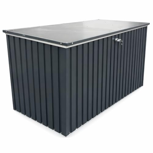 Duramax DH 1.9 (1450 L) Kissenbox aus Metall mit hydraulischer Gasdruckfeder und Vorhängeschlossöse, Terrassenbox und Gartenmöbelaufbewahrung für den Außenbereich, Anthrazit