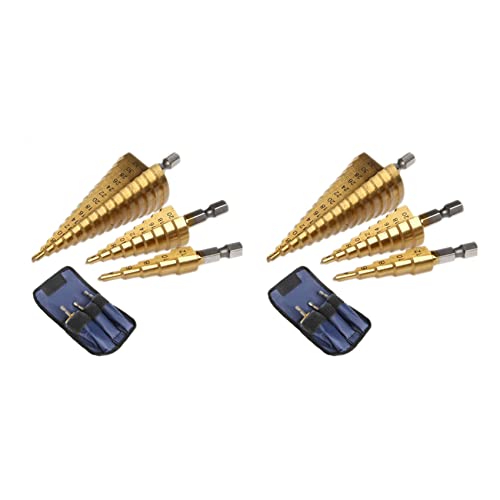 Carlgelrag 6Pc Hss Paso Cono Juego de Brocas Cónicas Broca Cortadora Métrica 4-12/20 / 32mm 1/4 Pulgadas Titanio Recubierto de Titanio Bits de Hex.