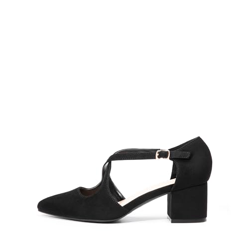 Image of DREAM PAIRS Women's Chunky Heels Dress Pumps Closed Pointed Toe Comfort Cross Strap Block Heel Shoes for Party Dance Wedding