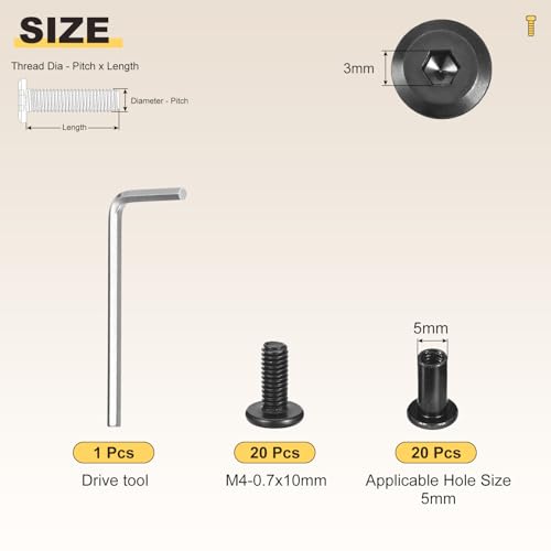 Image of METALLIXITY Crib Screws Replacement Set(M4-0.7x10mm) 40Pcs, Connector Bolts Screw Barrel Nuts Binding Screws 304 Stainless Steel, for Chair Cabinet Bed, Black