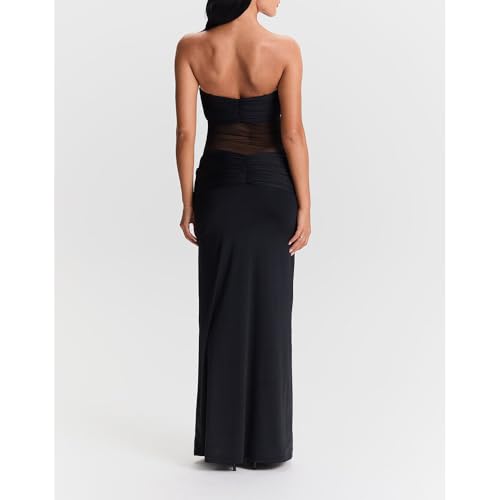 Image of Women Sheer Maxi Dress Detachable Spaghetti Straps Knotted Twist Bodycon Long Dresses Party Cocktail Wear