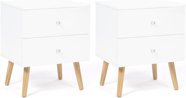 Lot 2 Tables De Chevet Olga 1 Tiroir Niche - Bois Hêtre Tiroir Blanc Design Moderne