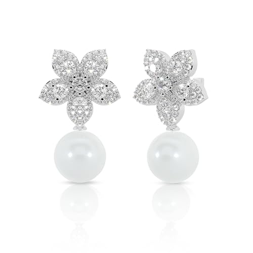 Image of 925 Sterling Silver Pearl Earrings for Women | Sterling Silver Pearl Stud Earrings | Hypoallergenic Rhodium Plated Anti-Tarnish Lightweight Daily Wear Jewellery | Office Wear | Gift for Wife, Girlfriend, Mother, Sister | Birthday, Anniversary, Rakhi