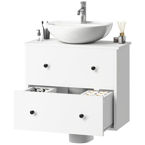 YITAHOME Mueble de baño, Armario de Lavabo montado en la Pared con 2 cajones, Armario de Almacenamiento con Base de tocador con Corte en Forma de U, para baños, apartamento, hogar, Color Blanco