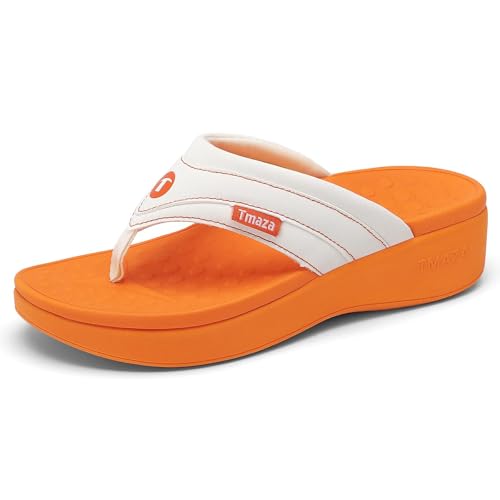 Image of Womens Platform Arch Support Flip Flops | Summer Wedge orthotic Slide Sandals footbed Thong Sandals for Pool Beach