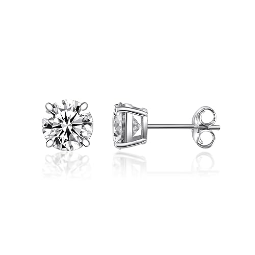 Sterling Silver Synthetic Moissanite Stud Earring Set,Stud Earrings Set 4 Prong Round Synthetic Moissanite Stud Earring For Women and Men