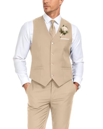 Suits for Men 2 Pieces Vest Pants Set Waistcoat Pant Light Champagne,L