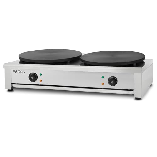 VERTES Doble Crepes Maker Plato para crepes eléctrico (acero inoxidable, 2 placas de 40 cm, 2 x 3000 W, antiadherente, temperatura regulable de 50 a 300 °C)