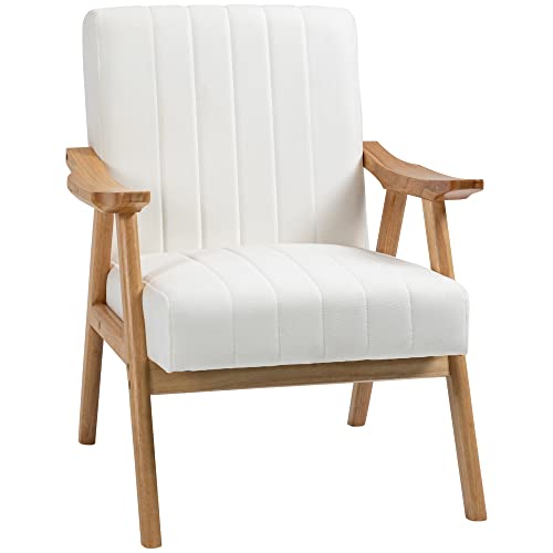 HOMCOM Butaca de Salón Sillón Relax Estilo Nórdico Tapizado en Terciopelo con Asiento y Respaldo Acolchados Patas de Madera para Oficina Dormitorio 68x74x82 cm Crema