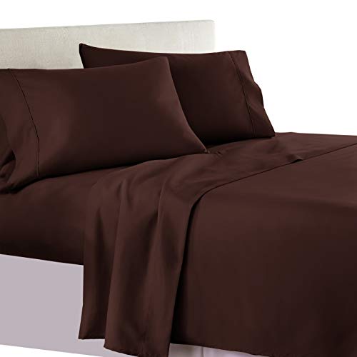 Apsley Linen Solid Color Egyptian Cotton 4-PCs Sheet Set Fits Mattress 15-18'' Deep Pocket Luxury Bedding Set High Thread Count Long Staple Sateen Weave Silky Soft Breathable (Grand King, Chocolate)