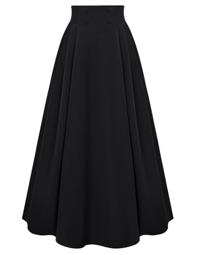 Renaissance Skirt for Women Black Floor Length High Waisted A Line Maxi Long Skirts Victorian Flowy Skirt Black L