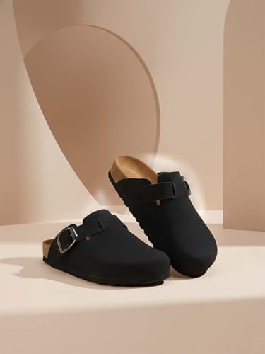 Image of LYDC London Comfortable Black Suede Clogs for Woman | Stylish and Durable Clogs Women Footwear with Anatomically Shaped Footbed, Soft Lining & Lightweight EVA Sole for All-Day Comfortand Versatile Everyday Wear