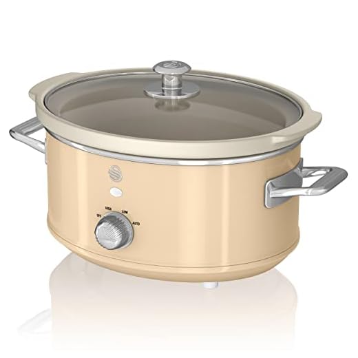 Swan Retro SF17021CNEU Olla Cocción Lenta 3,5L Recipiente Extraíble, Antiadherente Cerámica libre PFOA y PTFE, 3 Niveles Temperatura, Tapa Vidrio, Slow Cooker, Diseño Vintage, Crema, 200W